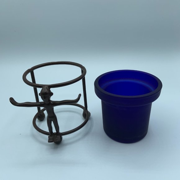 Metal Figure Candle Holder and Royal Blue Glass Insert - 2 pieces - Picture 4 of 5